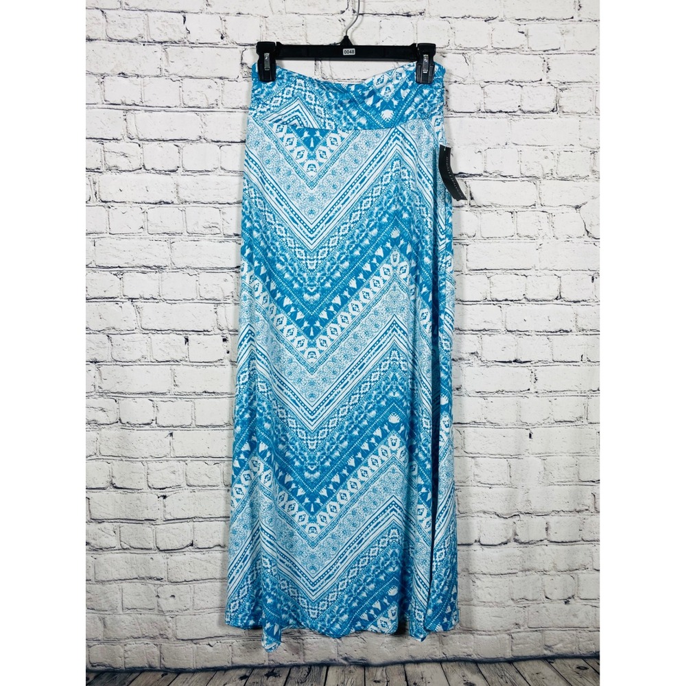 Signature Studio Skirt Womens Maxi Chevron Blue White S New Geometric Stretch
